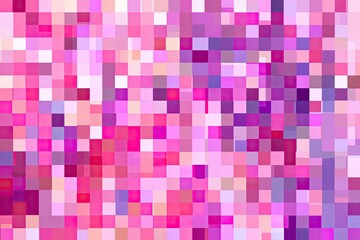 A mosaic of pink, purple, and white squares forming an abstract pattern