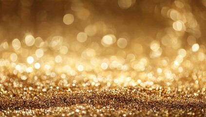 Glistening gold sparkles and soft bokeh lights creating a luxurious and festive background
