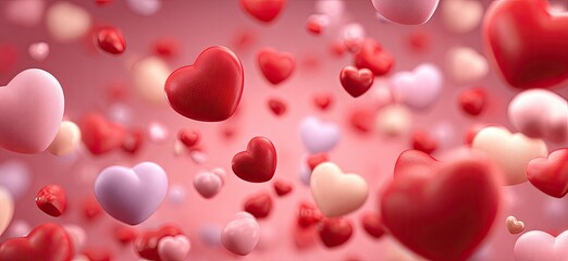 A myriad of floating hearts in shades of pink and red, creating a romantic backdrop