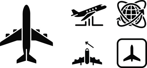 Airplane Icons Vector Set: Travel, Flight, Aviation and Global Transport Flat Design