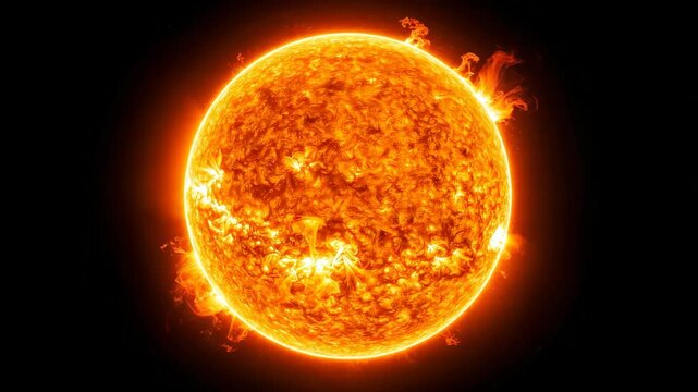 Fiery solar flares erupt from the surface of the sun with a dark space background