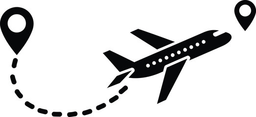 Airplane route with location pins flat design vector illustration