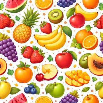 set of fruits apple banana grapes strawberry orange blueberry manggo