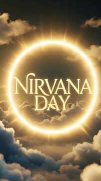 Nirvana Day Graceful Spiritual Typography with Glowing Light Circle and Clouds