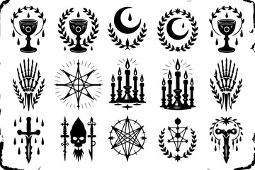 Fototapeta premium Mystic Old School Tattoo Symbol Set – Nautical & Occult Flash Art
