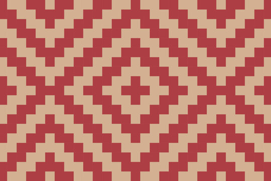 Seamless Retro Geometric Pixel Pattern in Red and Beige