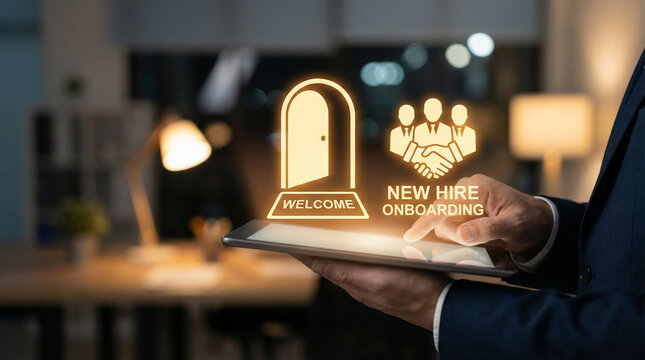 Businessman using tablet for new hire onboarding process