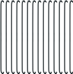 A series of vertical stripes with squiggles at the ends.