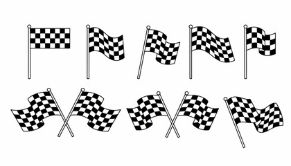 Multiple checkered flags waving on poles in a racing event setting outdoors © jason