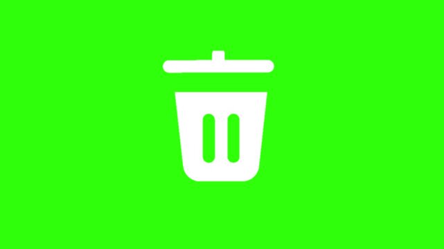 Trash Bin Delete Animation Icon on Green Screen Background. Animation motion graphic with chroma green screen clip template 4k