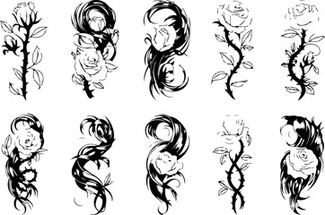 Mystical Floral Woman Tattoo Art Set
