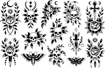 Mystical Floral Woman Tattoo Art Set