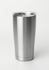 Stainless tumbler steel white background refreshment.