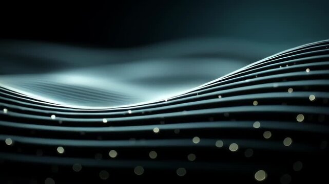 Abstract futuristic waveforms with flowing lines and soft glowing particles create a dynamic digital landscape. perfect for tech-inspired designs, this image offers depth and movement, suitable for ba