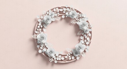 Floral Wreath with White Flowers and Leaves.