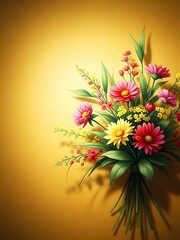 Vibrant bouquet of flowers on warm golden background
