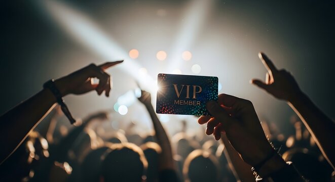 VIP member card held up at concert with spotlight