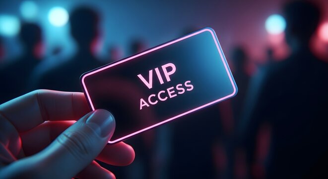 Glowing neon VIP access card at a vibrant event