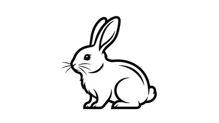 Obraz premium A simple black and white illustration of a seated rabbit silhouette