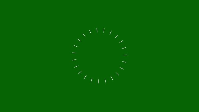 Abstract circle fireworks explosion with fast moving line bursts and shiny ring highlights, seamless looping motion graphics firework element for business intros celebrations on green background. 4k