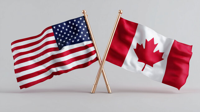 Celebrating unity us and canada flags crossed together symbolizing friendship in a neutral studio environment