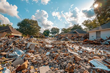 Hurricane devastation  fire engulfs homes in flooded neighborhood amid combined natural disasters
