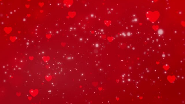 Sparkling festive red.Shiny and glitter hearts.Valentine's Day,Wedding.Loop video.     ハート　赤　ループ動画　キラキラ　豪華　光る　おしゃれ　華やか　鮮やか　パーティクル