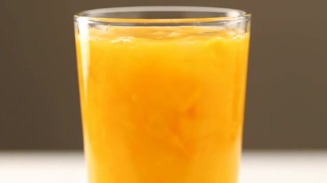 Close-up of Fresh Orange Juice Being Poured Into a Clear Glass Tumbler, Highlighting Refreshment, Healthy Breakfast, and Summer Citrus Drink Concept