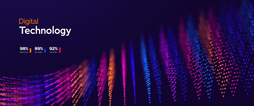 Futuristic Digital Technology Background With Glowing Dots, Data Center Stack, And AI Wave Flow. Perfect For Innovation Concepts. Digital Technologies. Vector Illustration.