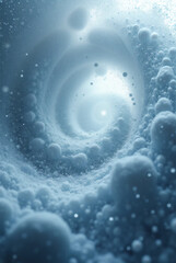 Ethereal vortex of countless light blue particles swirling into a bright luminous center