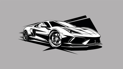 Stylized black and white illustration of a modern corvette sports car speeding forward