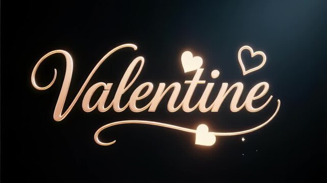 Glowing Valentine neon sign with hearts on black