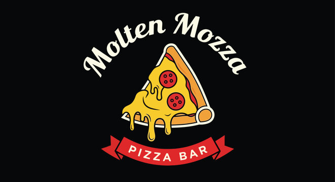 A playful cartoon illustration logo for Molten Mozza Pizza Bar Vector Illustration 