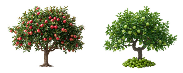 Beautiful tree with apples isolated on transparent background