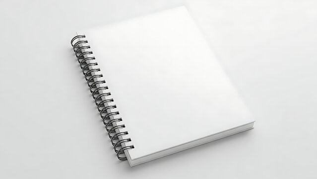 Spiral bound notebook mockup closed showing clean white pages and black wire binding on light background