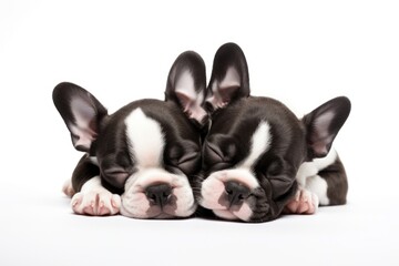 Fototapeta premium Cute sleeping boston terriers bulldog animal mammal.