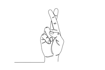 Obraz premium Continuous Line Drawing of Fingers Crossed Gesture for Good Luck