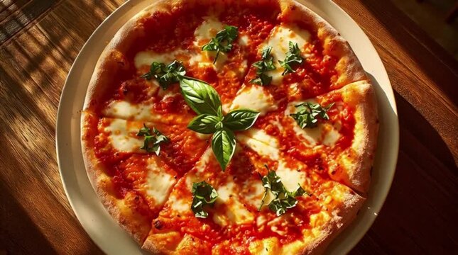 Margherita pizza on white plate basil cheese tomato sauce