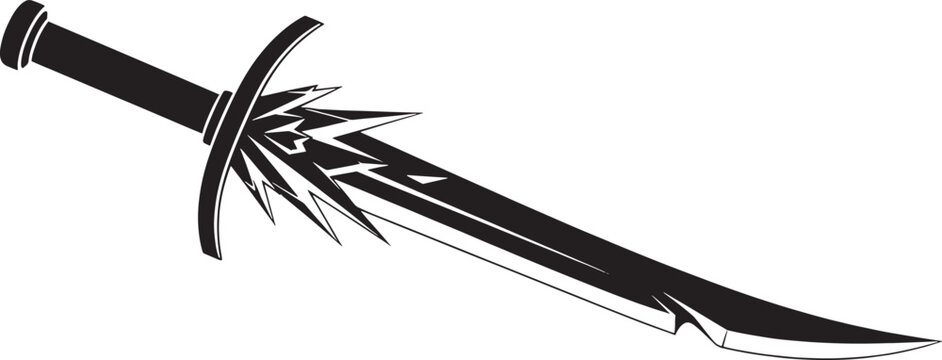 Black and white sketched of a broken sword with lightning effects sketched broken sword crack