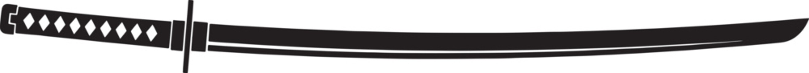 Obraz premium Black and White Sketched of a Samurai Sword with Diamond Pattern Handle sketched black and white blade