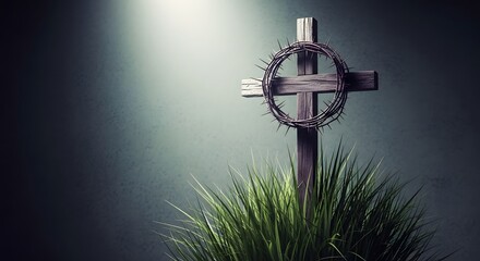 Easter sunday resurrection hope cross with crown of thorns symbolizing jesus christ's sacrifice and redemption