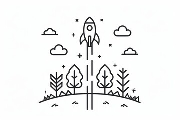 Fototapeta premium Rocket launch in nature illustration