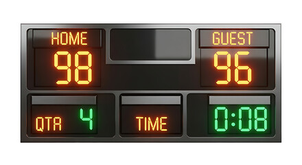 Fototapeta premium Basketball scoreboard with home and guest scores isolated on transparent background