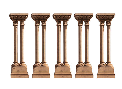 Elements of architectural decorations of buildings, columns and tops, gypsum molding, wall texture and stucco patterns. On the streets in Barcelona, public places.
