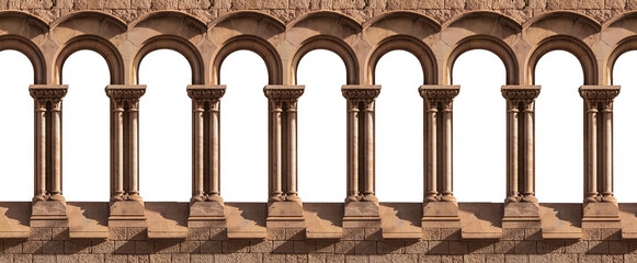 Elements of architecture of buildings, ancient arches, frames and niches, windows and apertures. On the streets in Barcelona, public places. © Kozlik_mozlik