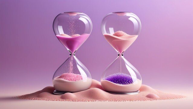 The twin chronos a harmonious dance of amethyst grains and rose-colored moments