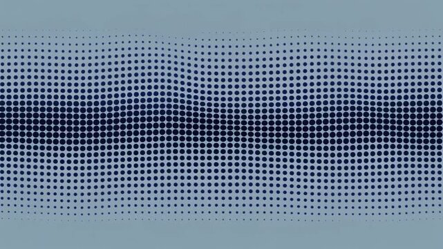 Seamless loop of blue digital halftone dots forming a dynamic wave pattern on a light background