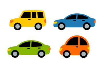 Naklejka premium Colorful cars in different styles and shapes side view vehicles collection
