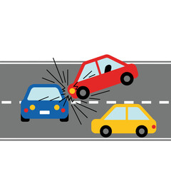 Naklejka premium Three cars crash on a road accident scene with damage vehicles collide on highway