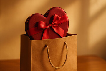 Valentine&rsquo;s Day Gift Bag with Heart‑Shaped Chocolate Box in Warm Light